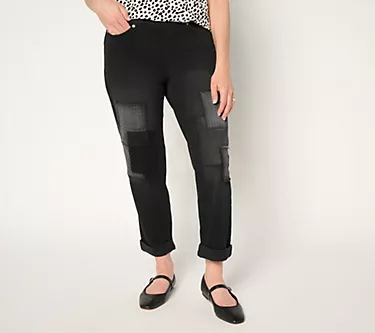 LOGO by Lori Goldstein Black Tall Pull-On Ankle Boyfriend Jeans