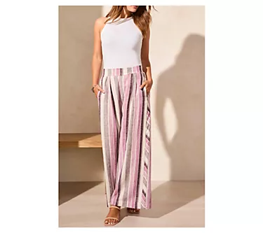 Tribal Pull-On Flowy Wide Leg Pants With Pockets