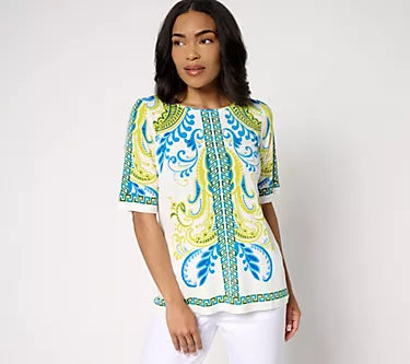 Susan Graver Petite Printed Liquid Knit Scoop Neck Tunic