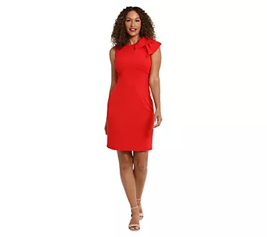 London Times Sleeveless Sheath Dress withShoulder Bow