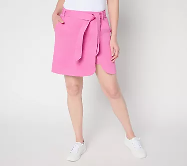 Isaac Mizrahi Live! Petite True Denim Skort w/ Self Tie Belt