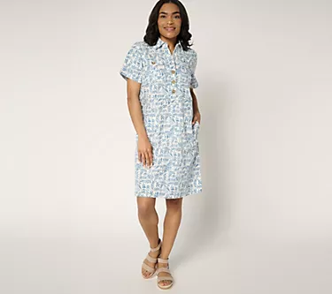 Denim & Co. Petite Linen Printed or Solid Henley Dress