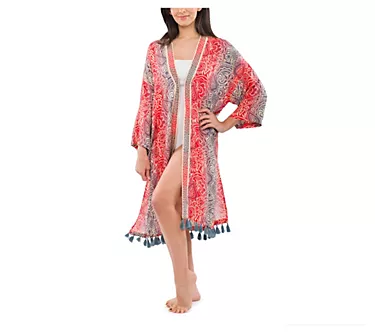 Patricia Nash Short Tassel Ruana Beach Cover-Upin Greek Ombre