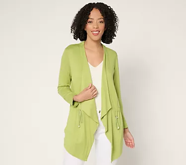 Susan Graver Regular Jersey Knit 3/4 Sleeve Anorak Cardigan