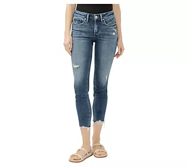 Silver Jeans Co. Women's Suki Skinny Crop Raw Hem Jeans