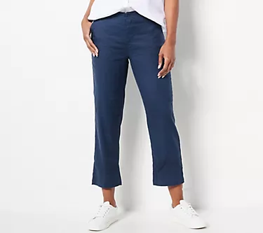 NYDJ Marilyn Straight Stretch Linen Trousers- Oxford Navy