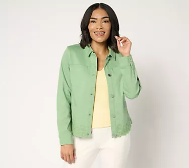 Susan Graver Color Denim Jacket with Soutache