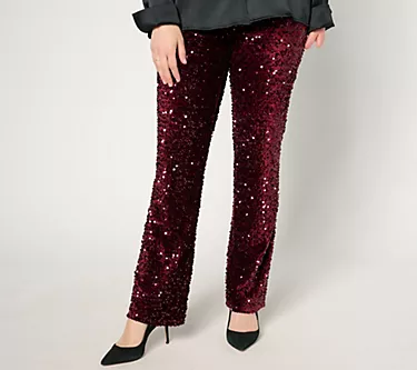 Jingle Belles by Kim Gravel Petite Sequin Paillette Velvet Pant