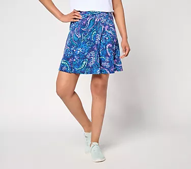 Susan Graver Petite Printed Liquid Knit 8-Gore Skort