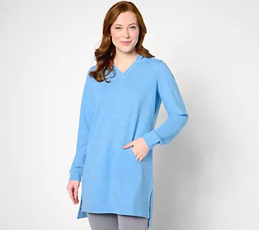 Denim & Co. Active Petite French Terry Hooded Tunic Pullover