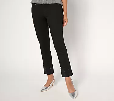 Belle by Kim Gravel Petite TripleLuxe Twill Sparkle Cuff Ankle Pant