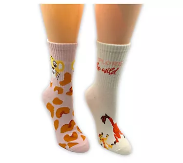 Disney Ladies' Set of 2 Lion K ing Ribbed Mid Crew Socks