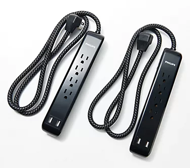Philips Set of (2) 4-Outlet Surge Protector with 2-USB Ports