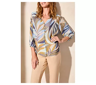 Tribal 3/4 Sleeve Button-Front Blouse