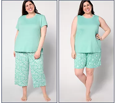 MUK LUKS Regular Cloud Knit Short, Capri, Tee, & Tank PJ Set