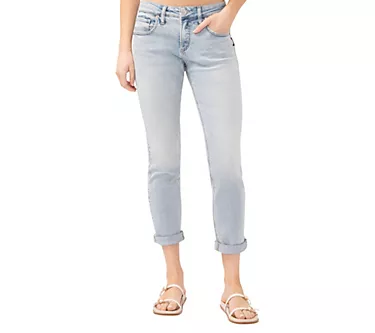 Silver Jeans Co. Women's Boyfriend Mid Rise Slim Jeans -Indigo
