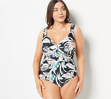 Jantzen Print or Solid Surplice Maillot One- Piece Swimsuit