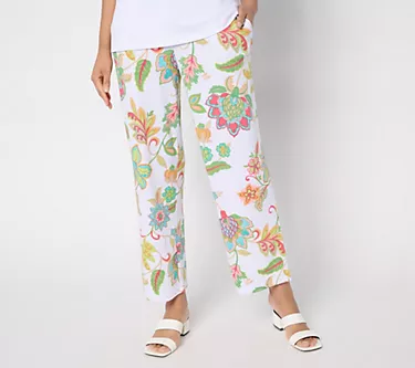 Susan Graver Petite Printed Liquid Knit Straight-Leg Ankle Pants
