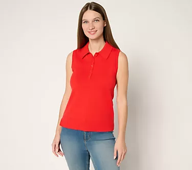 Isaac Mizrahi Live! Essentials Sleeveless Polo Sweater