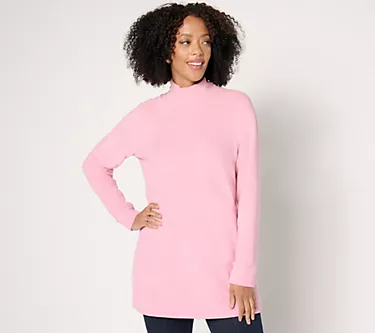 Denim & Co. Active Petite Fleece Funnel Neck Tunic