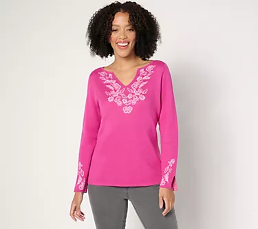 Susan Graver Split Neck Jacquard Sweater
