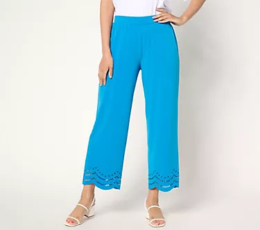 Susan Graver Regular Liquid Knit Crop Pants with Laser Cut Hem