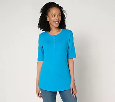 Denim & Co. Essentials Petite Perfect Jersey Henley Tunic