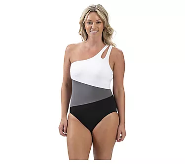 Dolfin Aquashape Women's Asymmetrical One-Piece- Black/White
