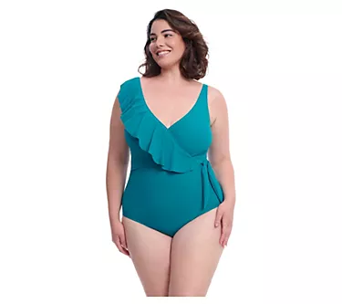 Tutti Frutti Jade Full Figure Ruffle Surplice 1PC