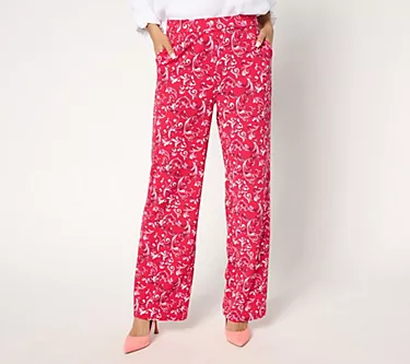 Isaac Mizrahi Live! Petite Printed Scuba Crepe Straight Leg Pants