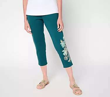 Denim & Co. Regular EasyWear French Terry Placement Print Crop Pant