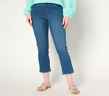 Belle by Kim Gravel Petite TripleLuxe Denim Crochet Trim Crop Jean