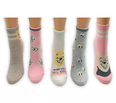 Winnie The Pooh Ladies' Set of 5 Ribbed QuarterCrew Socks