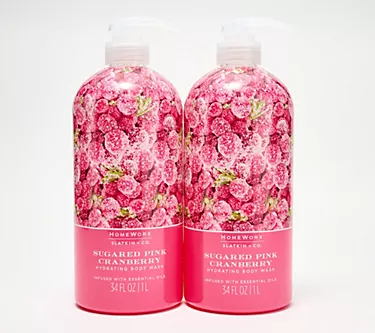 HomeWorx by Slatkin + Co. S/2 34oz Sugar Pink Cranberry Body Wash