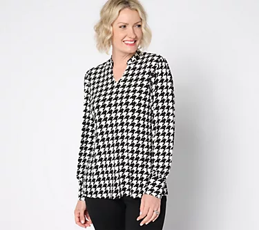 Denim & Co. Signature Printed Split Neck Knit Blouse