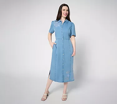 Studio Park x Terri Conn Petite Lyocell Embroidered Shirt Dress