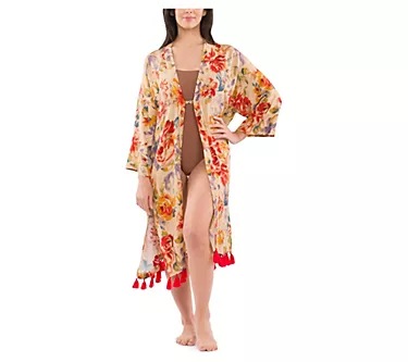Patricia Nash Tassel Ruana Beach Cover-Up in Aegan Bloom