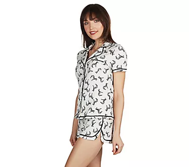 Memoi Zebra Print Button Front Short PajamaSet