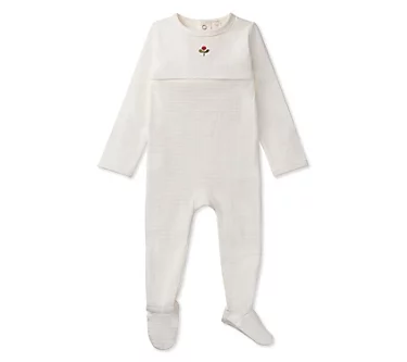 MiniMoi Waffle Footie with Embroidered Flower Bud Pajama Set