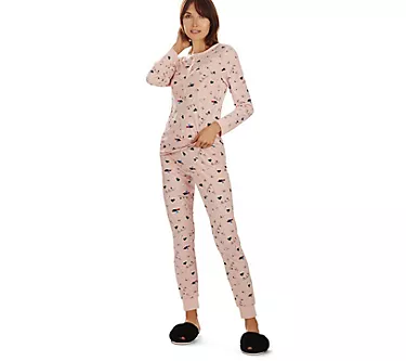 Memoi Women's Ski Chalet Long Sleeve Henley & Pant Pajama Set