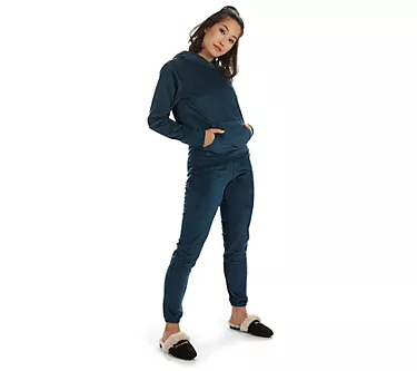 Memoi Ribbed Velour Hooded 2-Piece Set