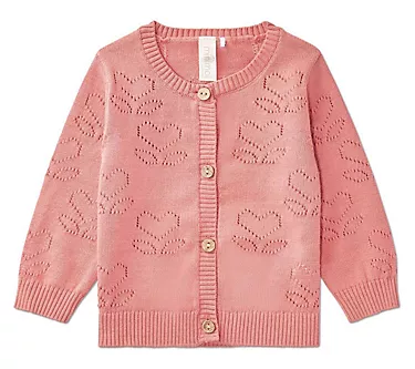 MiniMoi Girls Heart Pattern Cotton Cardigan Sweater