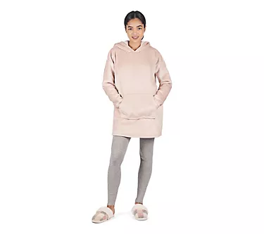 Memoi Velour Hooded Lounger with Faux Sherpa Lining