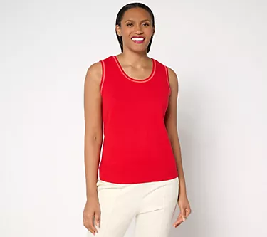 Isaac Mizrahi Live! Pointelle Stitch Trim Sleeveless Sweater