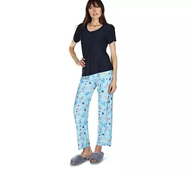 Memoi Women's Happy Hanuk-Cat Tee & Printed Pant Pajama Set