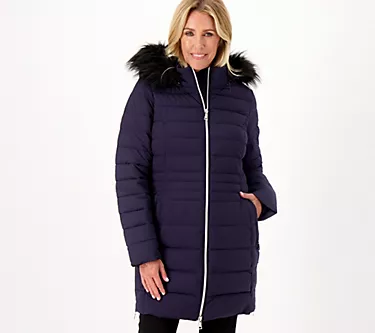 Nuage Regular Stretch Puffer Coat w/ Removable Faux Fur Trim Hood