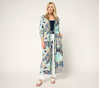 Studio Park x Terri Conn Petite Button Front Woven Duster to Dress