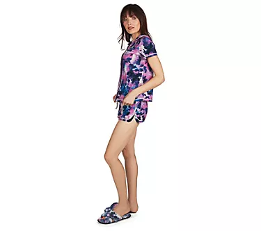 Memoi Tie Dye Notch Collar Shorts Pajama Set