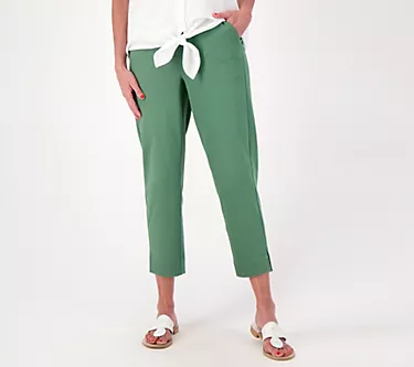 Denim & Co. Comfy Knit Air Petite Straight Crop Pant with Side Slits