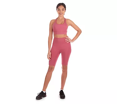 Memoi Crosshatched Light Support Sports Bra w/ Removable Cups